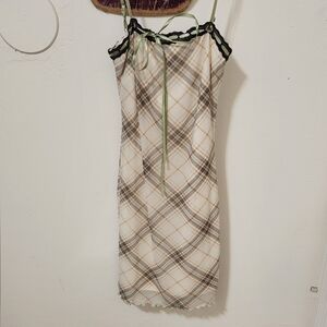 Forever 21 Cream and Brown Plaid Midi Dress